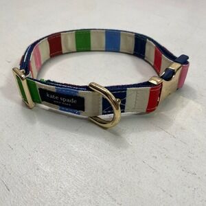 Kate Spade New York Adventure Stripe L/XL Dog Collar Gold Hardware